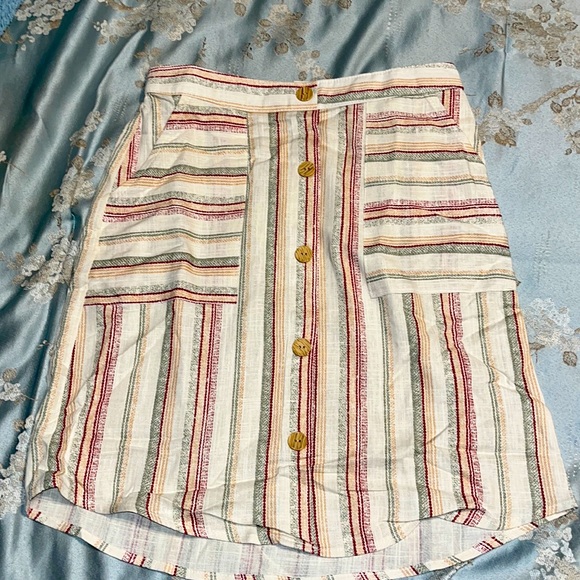 Potter’s Pot Multi Stripe Button Down Front Straight Skirt with Pockets - Picture 3 of 4